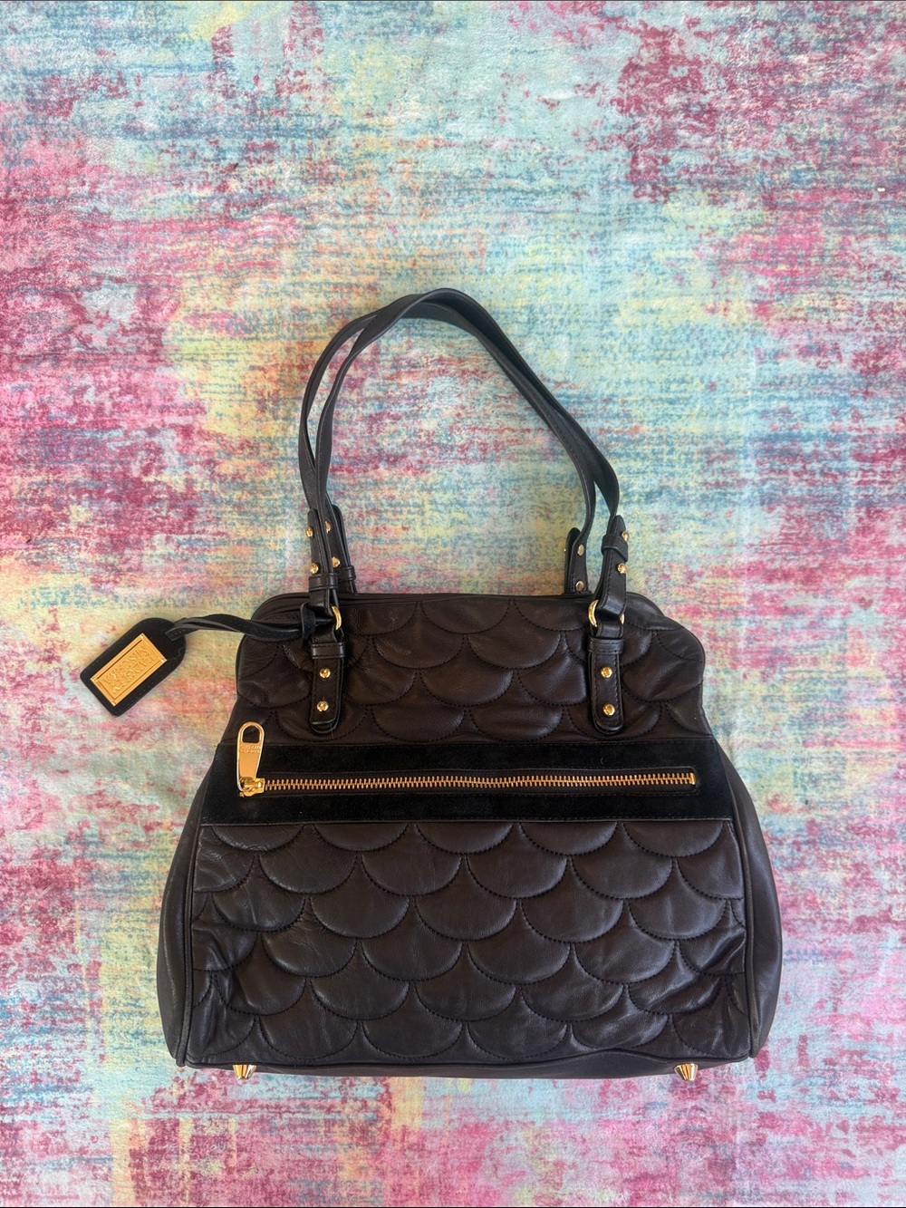 Badgley Mischka Black Quilted Tote with Gold Hardware